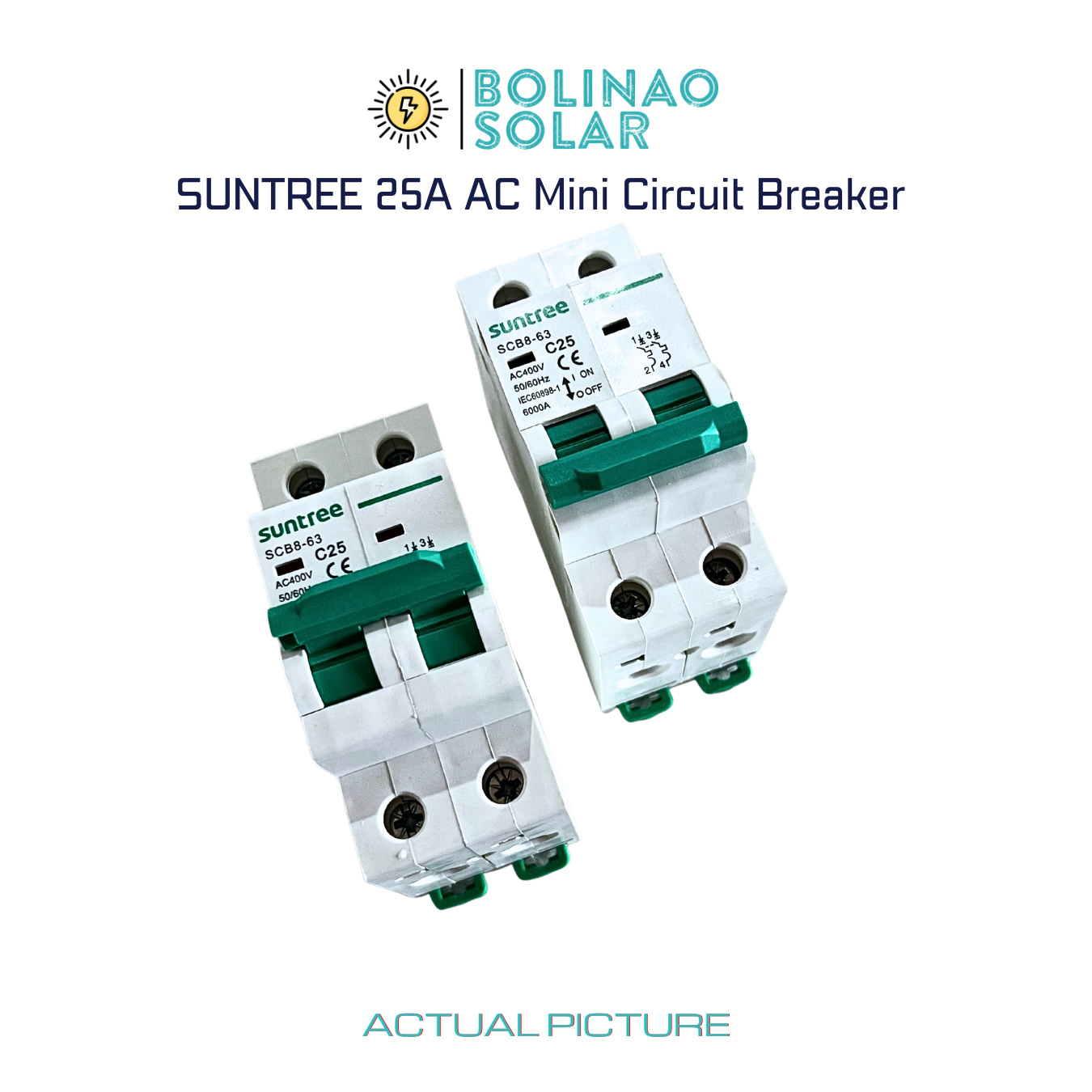 SUNTREE | AC MCB 2-Pole 400V (SCB8-63) Mini Circuit Breaker DIN Rail (10A/16A/20A/25A/32A/63A/80A/125A)