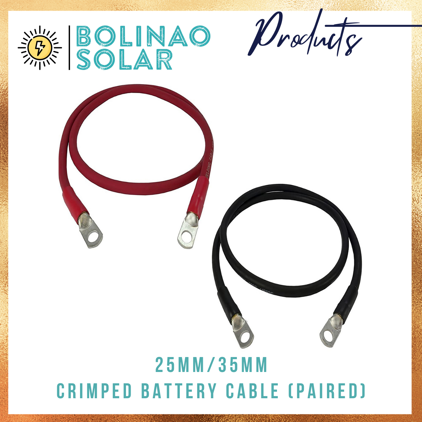 1/2 Meter Solar Battery Cable with Lug (25mm/35mm/50mm)