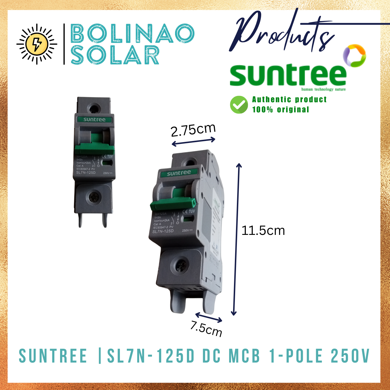 SUNTREE | DC Din Rail Type MCB SL7-63 1-POLE 10A/16A/20A/25A/32A/63A | SL7N-125D80A/125A
