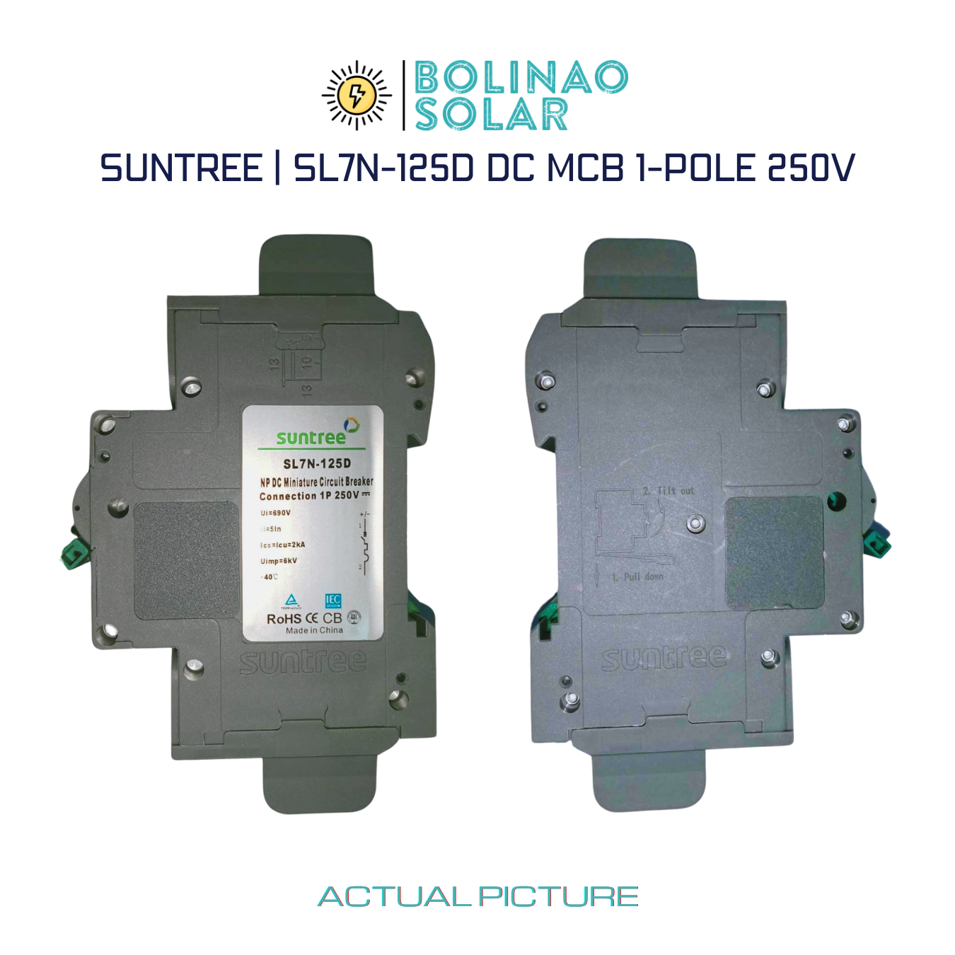 SUNTREE | DC Din Rail Type MCB SL7-63 1-POLE 10A/16A/20A/25A/32A/63A | SL7N-125D80A/125A