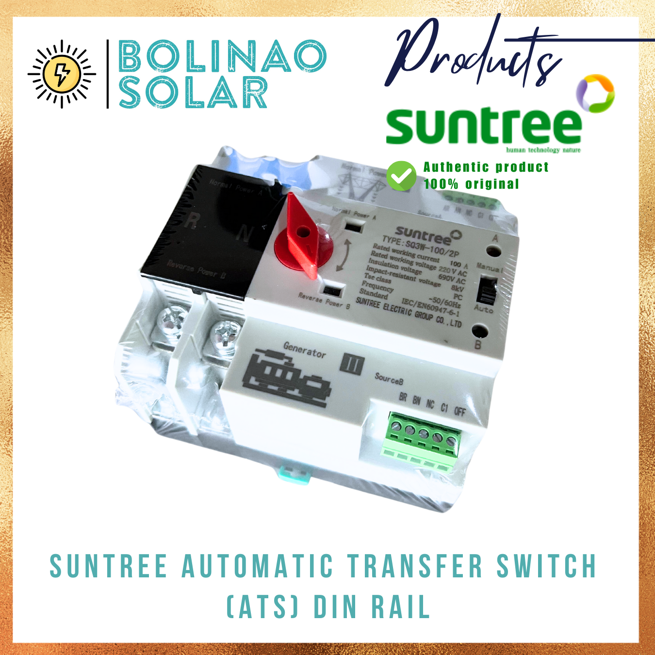 SUNTREE Dual-power Automatic Transfer Switch DIN Rail type (2 pole 63A/100A)