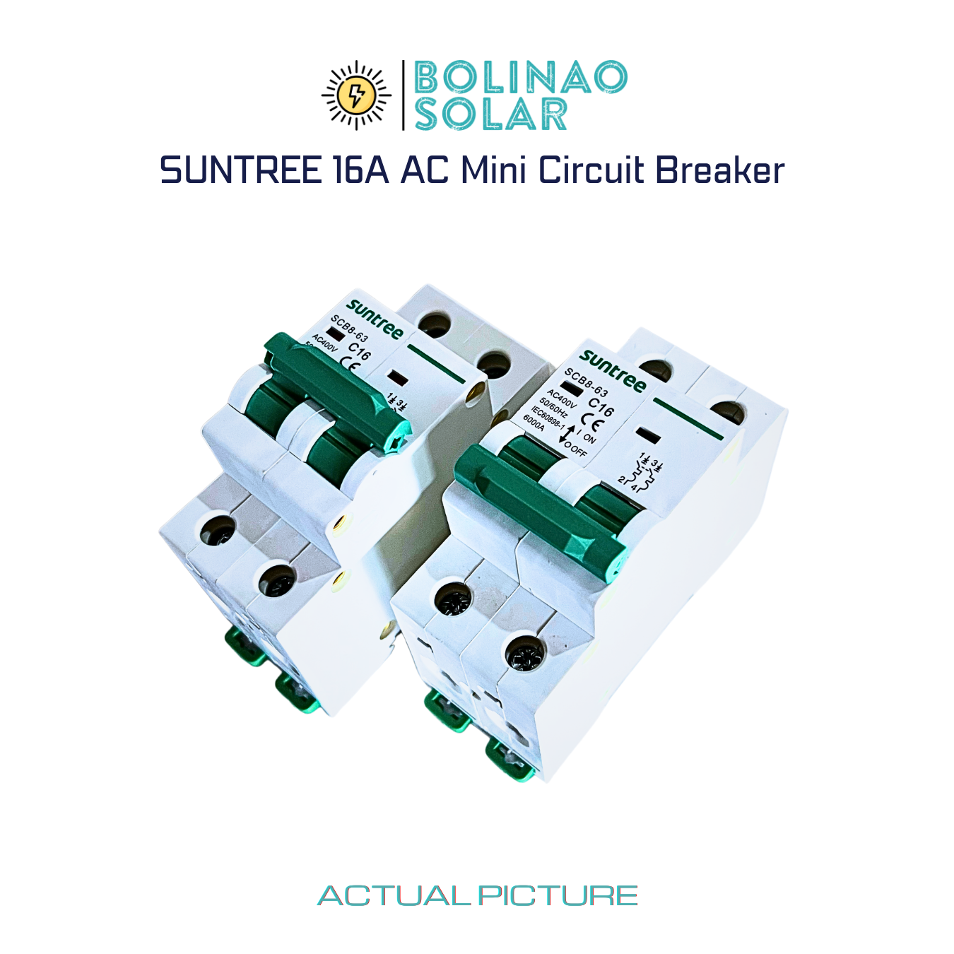 SUNTREE | AC MCB 2-Pole 400V (SCB8-63) Mini Circuit Breaker DIN Rail (10A/16A/20A/25A/32A/63A/80A/125A)