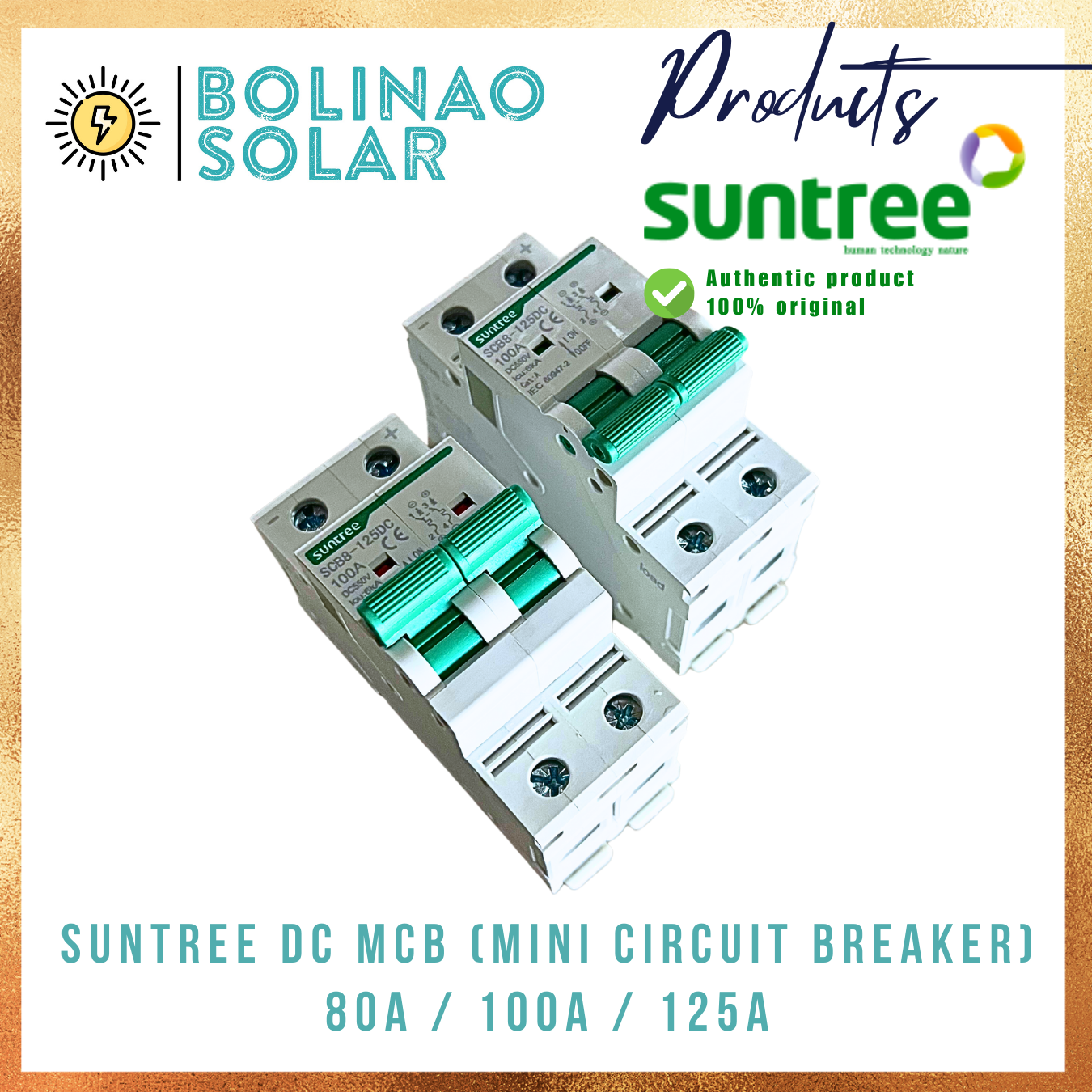 SUNTREE | DC MCB 2-Pole 550V (SL7-63) MCCB DIN Rail Type (10A/16A/20A/25A/32A/40A/63A/80A/100A/125A)