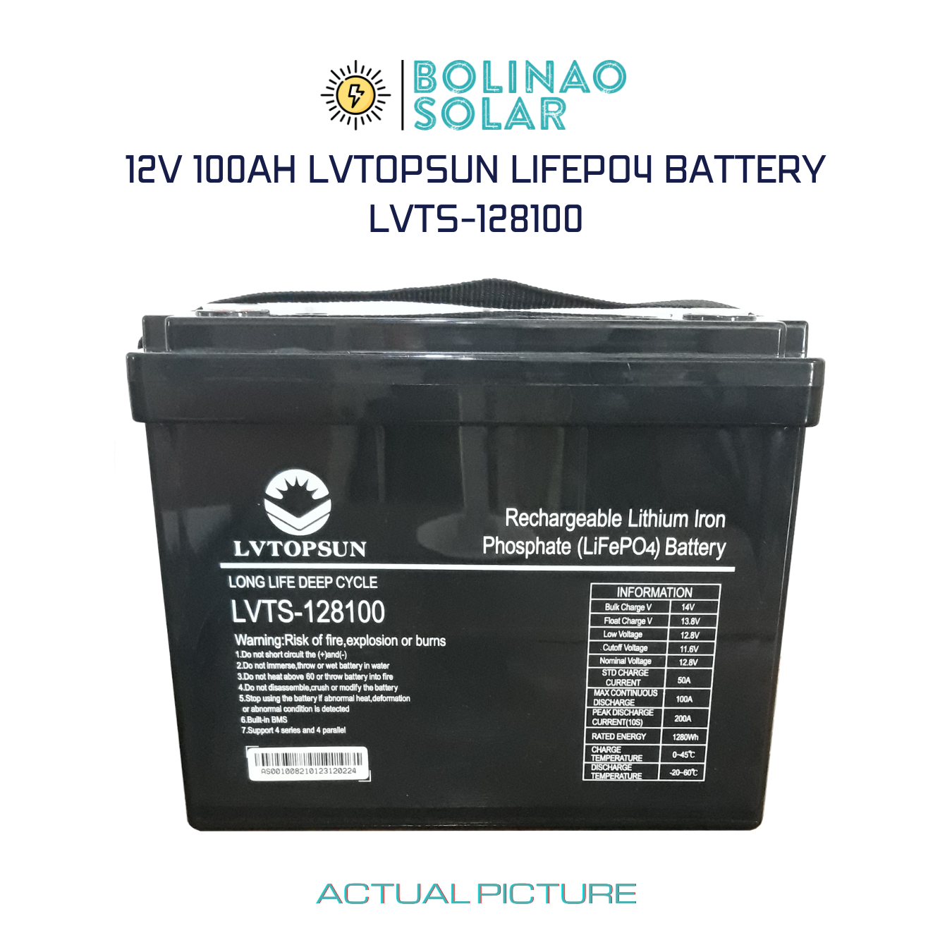 LVTOPSUN 12V 100AH Lithium Iron Phosphate (LiFePO4) Rechargeable Battery