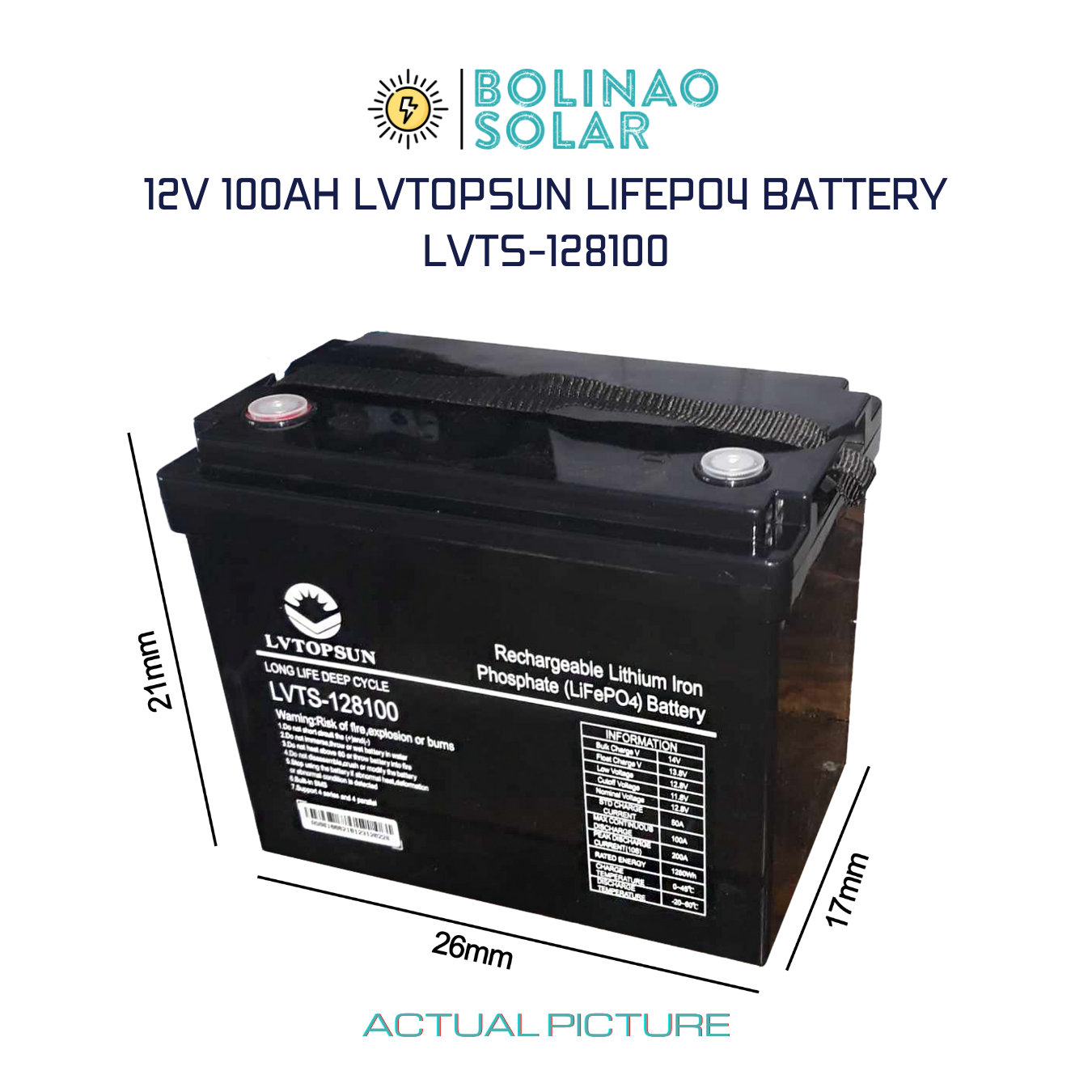 LVTOPSUN 12V 100AH Lithium Iron Phosphate (LiFePO4) Rechargeable Battery