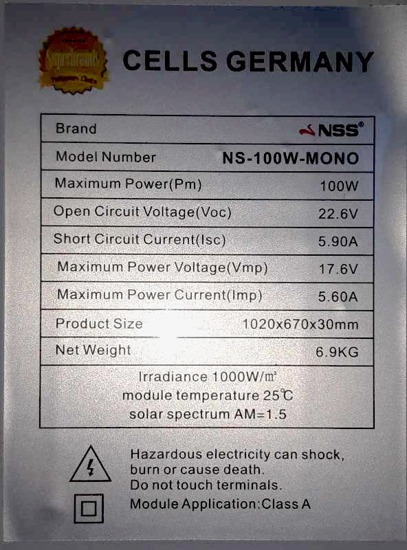 NSS 100W Solar Panel CELLS GERMANY